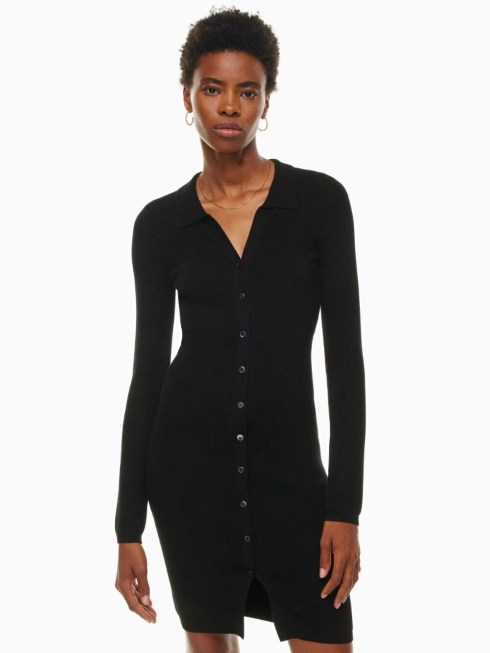 Aritzia WILFRED Cove Black Ribbed Knit V-Neck Long Sleeve Sweater Dress, Size XS - Picture 13 of 16